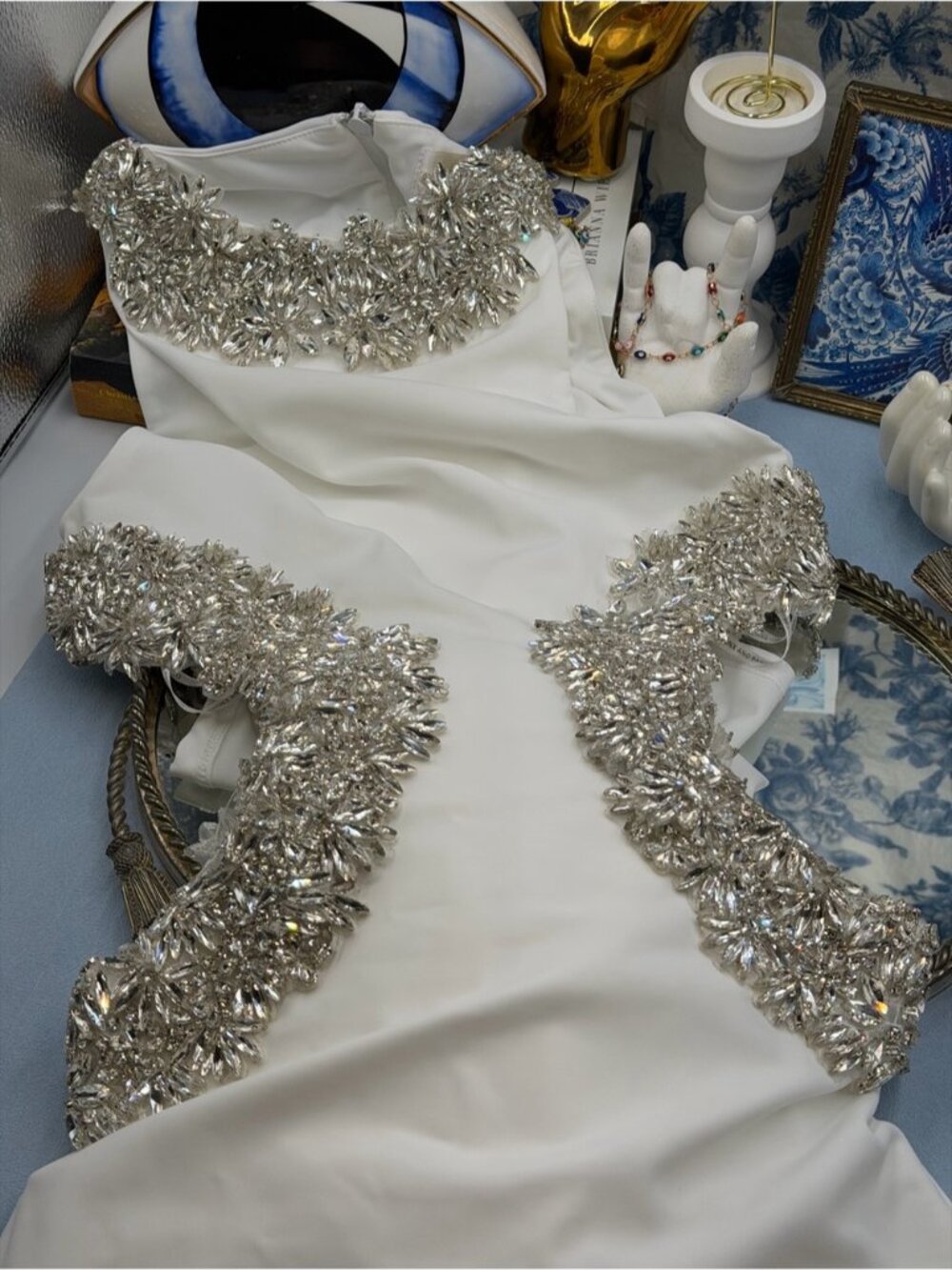 🆕 BRONX & BANCO 🧿 NWOT Camila Rhinestone Cut-Out Gown, White - Sz XS US 2 - Picture 14 of 16